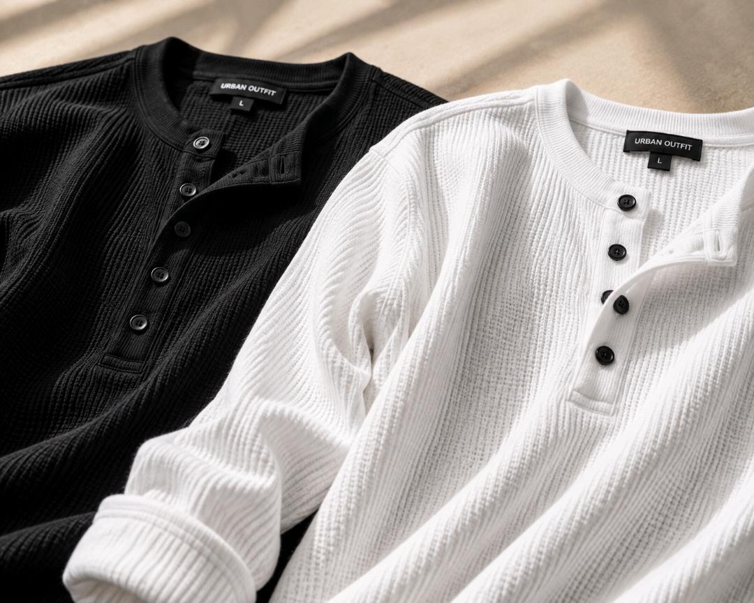 Men’s Black & White Premium Ribbed Henley Combo – 2 Pack