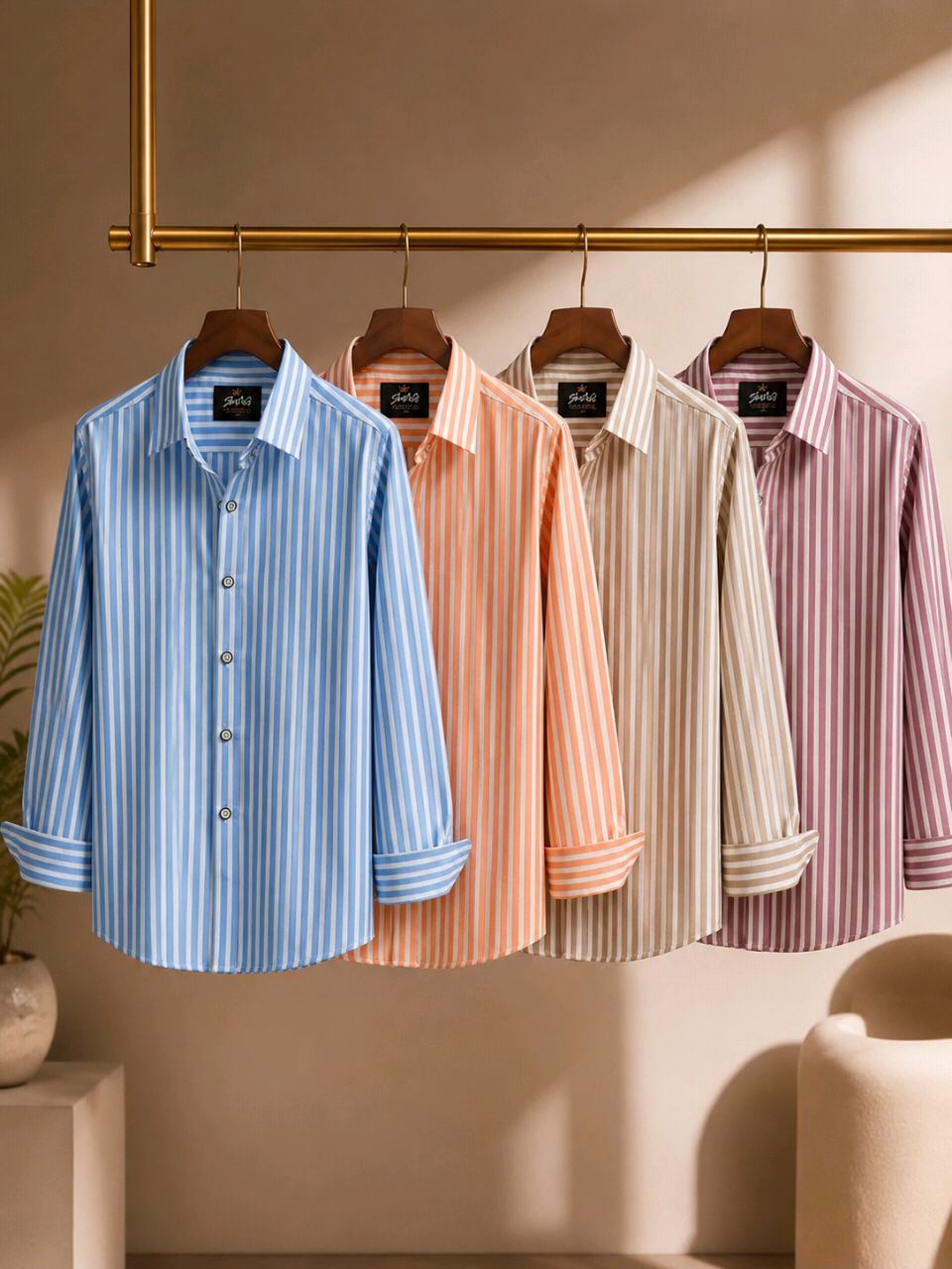 Men’s Premium 4-Shirt Combo | Blue, Peach, Beige & Maroon Striped Shirts | Full Sleeve