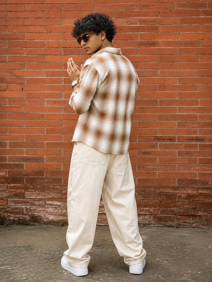 Men’s Premium Brown & Cream Plaid Casual Shirt