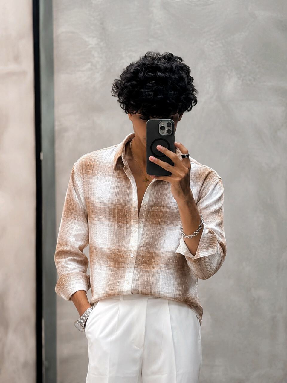 Men’s Premium Brown & Cream Plaid Casual Shirt