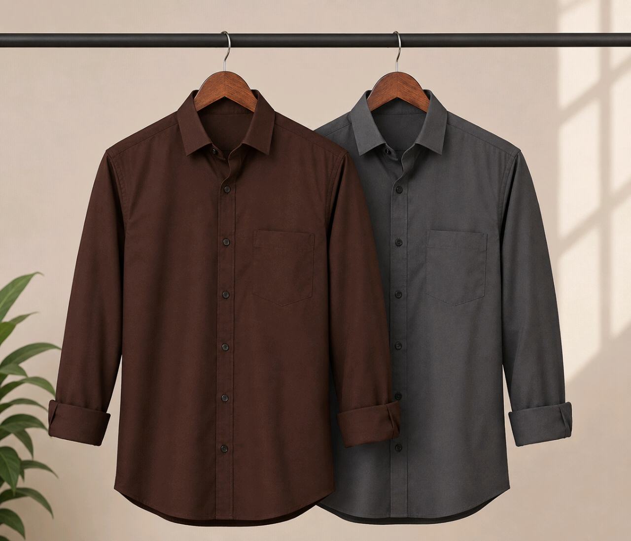 Men’s Premium Office Wear Shirt – 2 Shirt Combo | Brown & Charcoal Grey | Smart Fit |