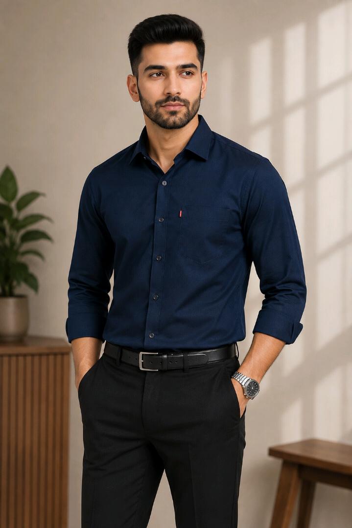 Men’s Premium Office Wear Shirt – 3 Shirt Combo | Black, Navy Blue & White |