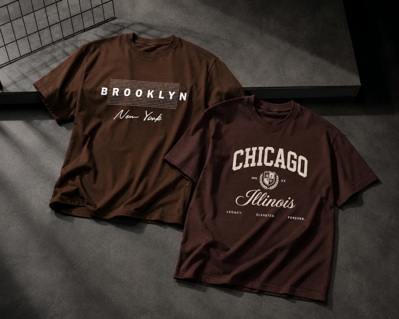 Men’s Premium Oversized Graphic T-Shirt Combo – Brooklyn New York & Chicago Illinois | 2 T-Shirt Set