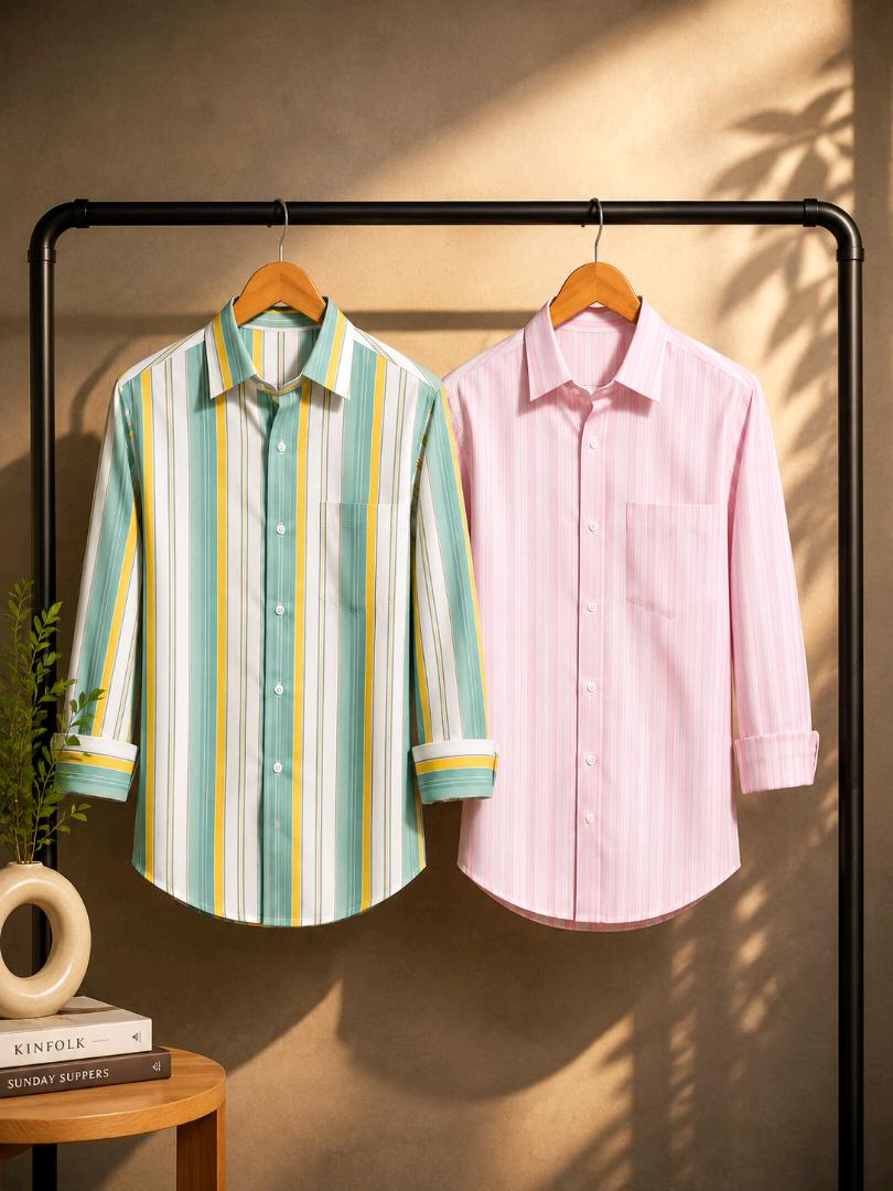 Men’s Premium Striped Casual & Formal Shirts – Combo Pack of 2 | Stylish Office Wear