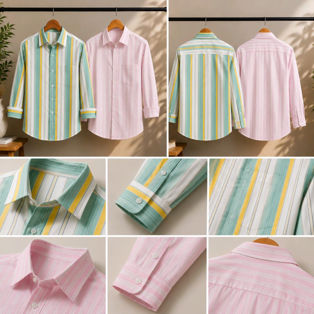 Men’s Premium Striped Casual & Formal Shirts – Combo Pack of 2 | Stylish Office Wear