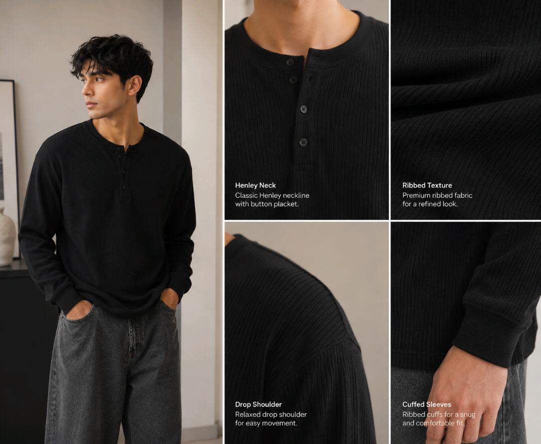 Men’s Premium Waffle Ribbed Henley T-Shirt