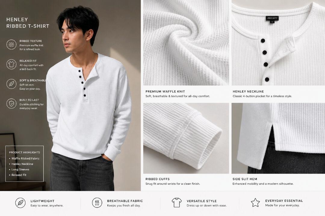 Men’s Premium Waffle Ribbed Henley T-Shirt