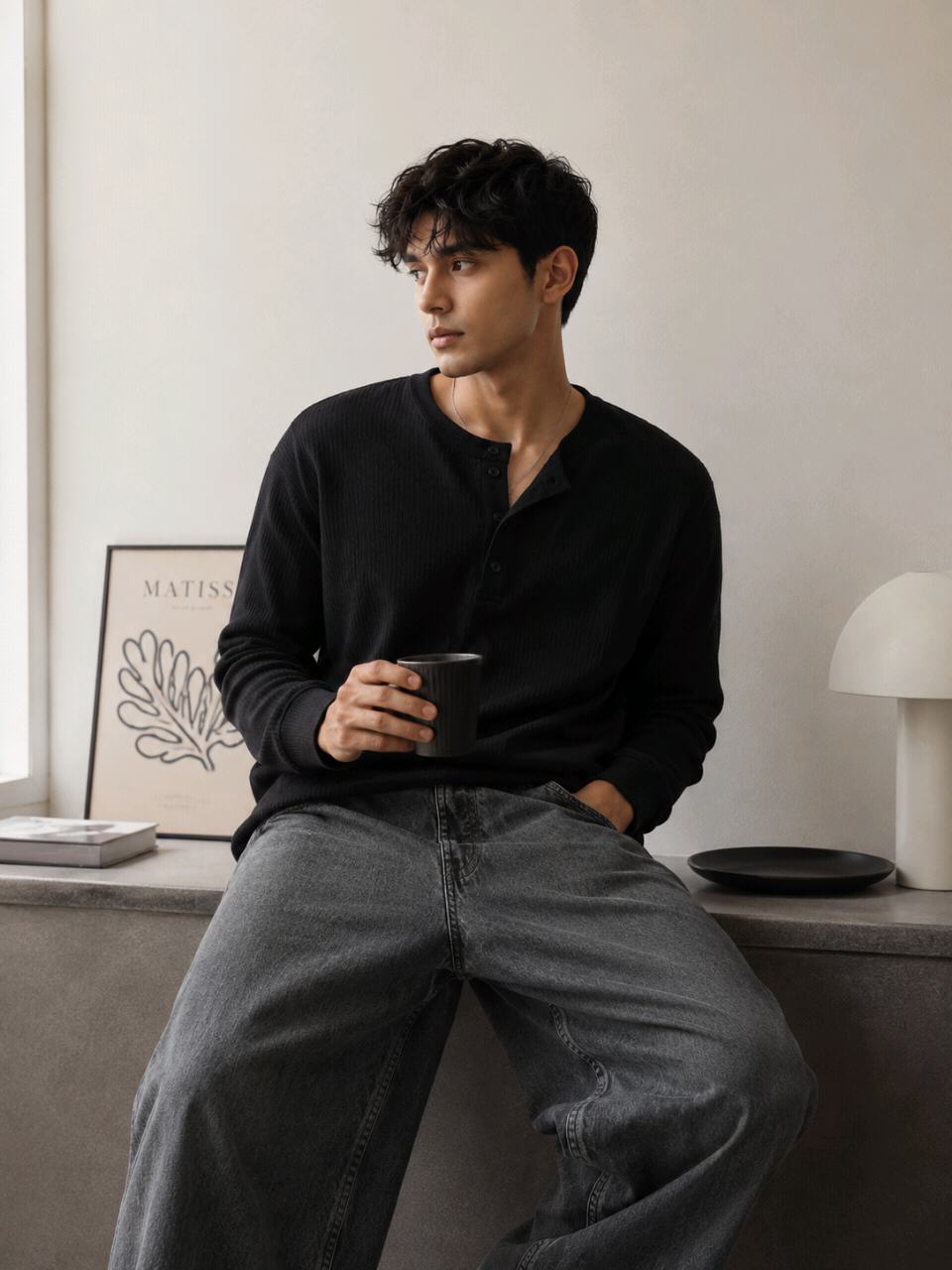 Men’s Premium Waffle Ribbed Henley T-Shirt