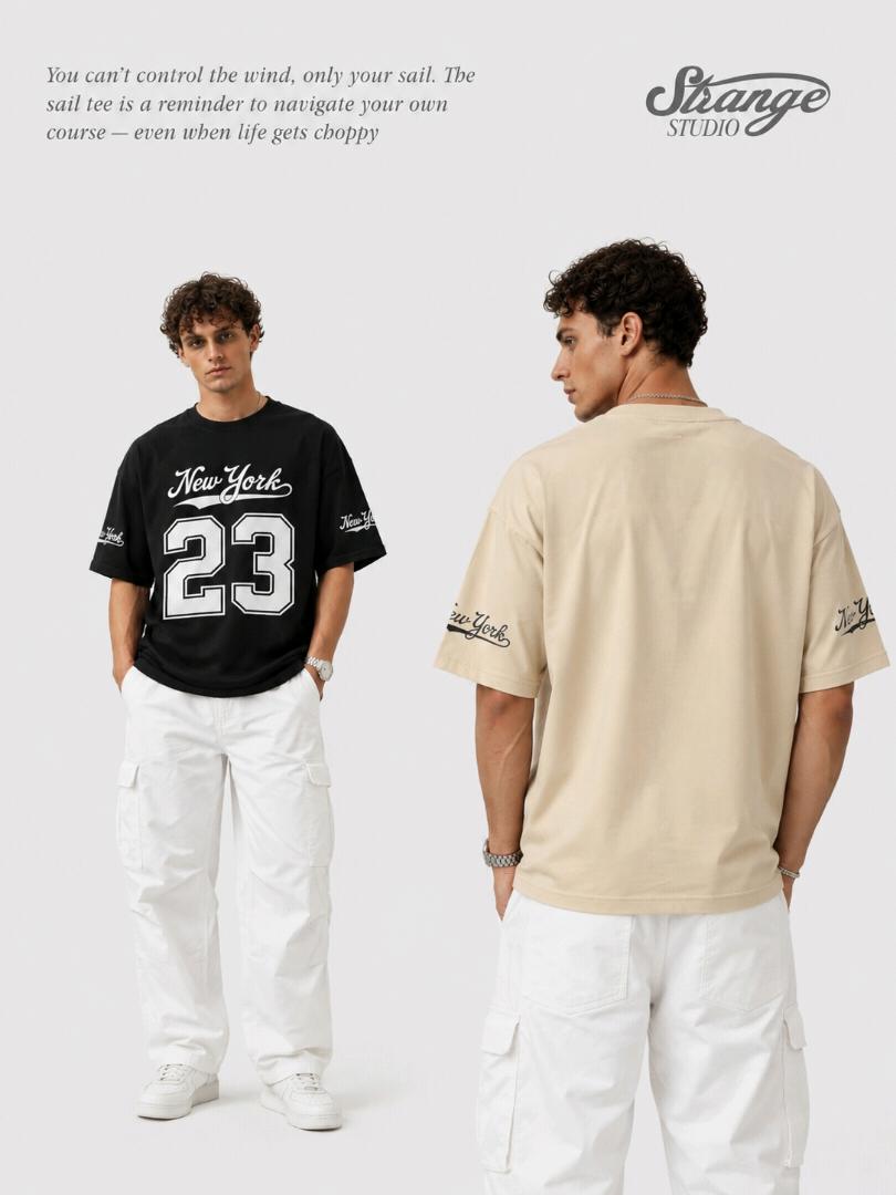 New York 23 Oversized T-Shirt – Black & Cream Combo