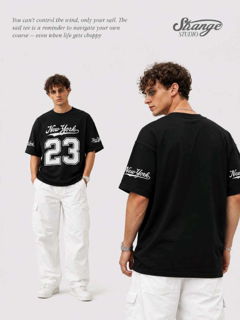 New York 23 Oversized T-Shirt – Black & Cream Combo