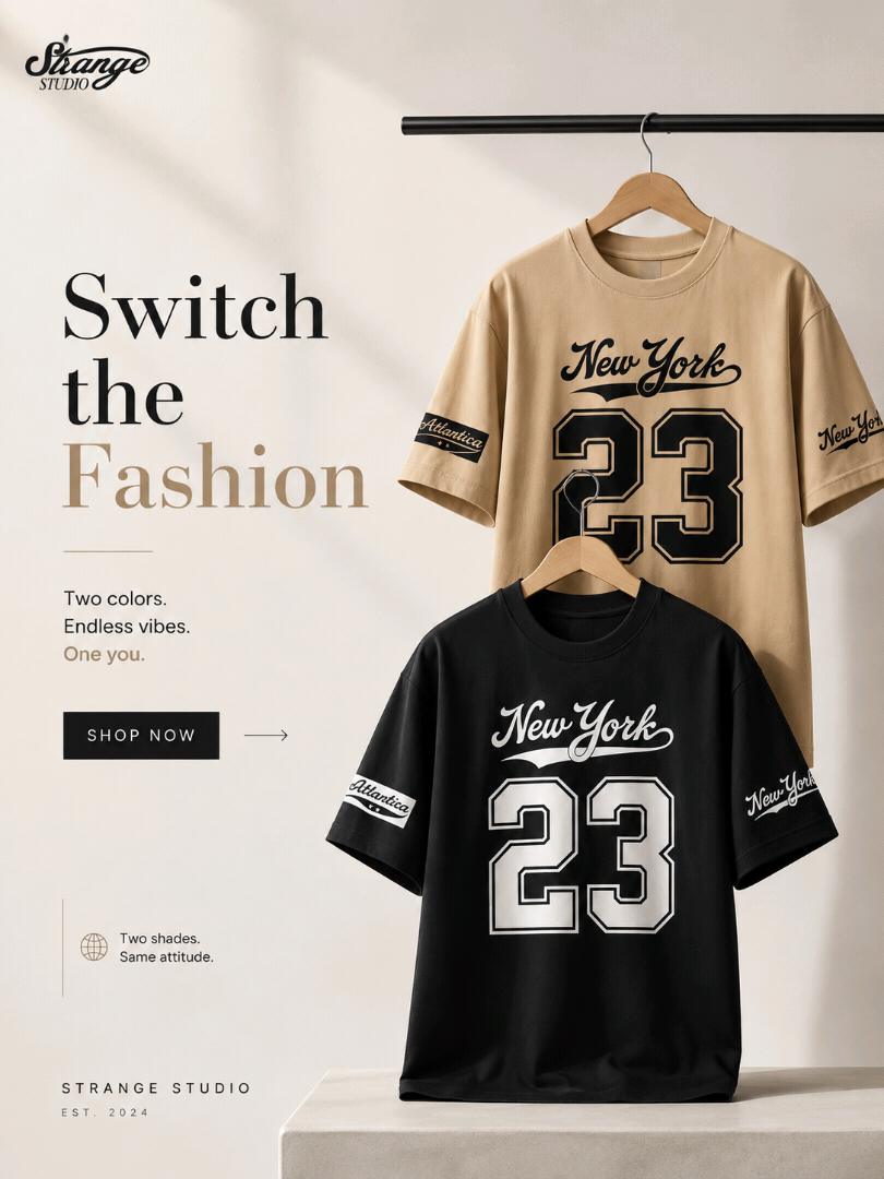New York 23 Oversized T-Shirt – Black & Cream Combo