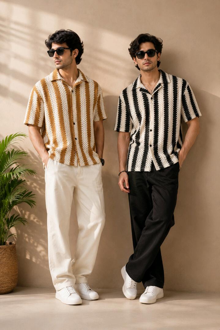 Premium Textured Striped Casual Shirt Stylish Wear