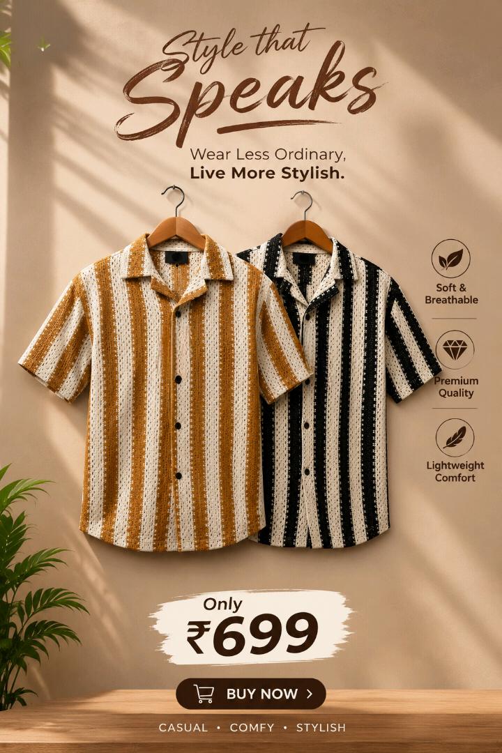 Premium Textured Striped Casual Shirt Stylish Wear